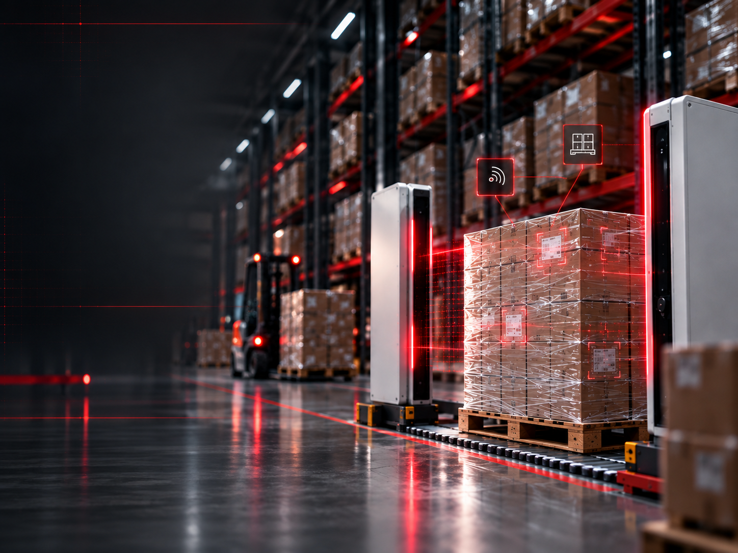 Armazém com inventário RFID e rastreabilidade de posições de estoque