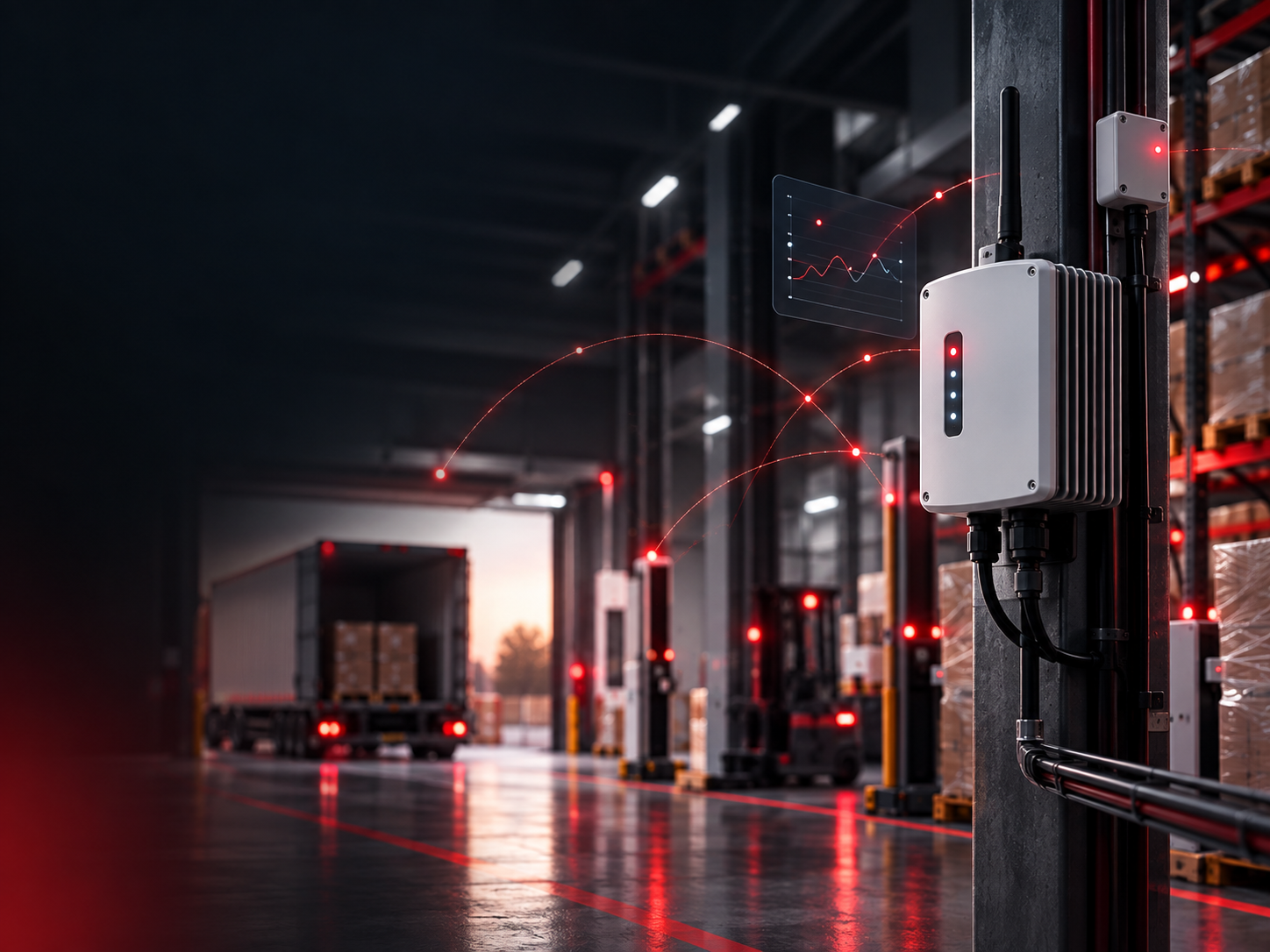 Monitoramento remoto IoT com gateway e sensores em ambiente industrial